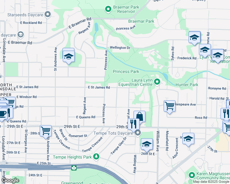 map of restaurants, bars, coffee shops, grocery stores, and more near 3269 Connaught Avenue in North Vancouver