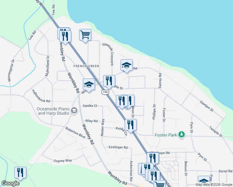 map of restaurants, bars, coffee shops, grocery stores, and more near 879 Aberdeen Drive in Parksville