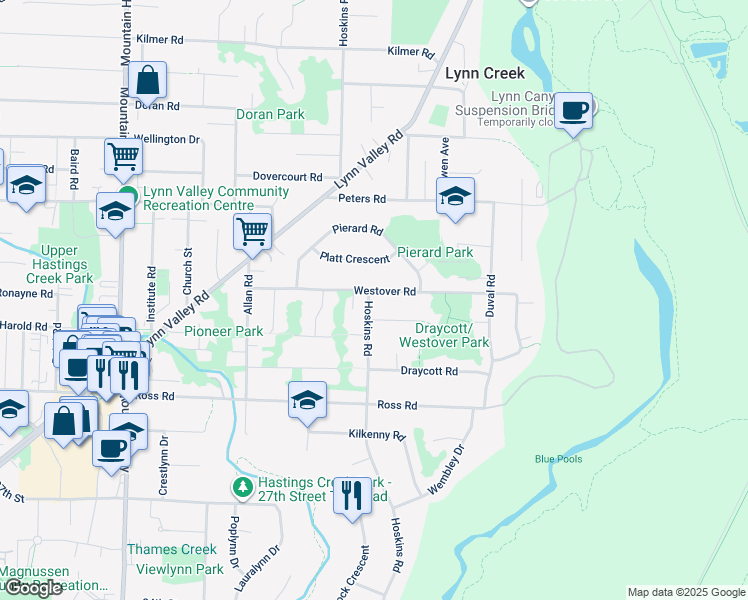 map of restaurants, bars, coffee shops, grocery stores, and more near 3288 Hoskins Road in North Vancouver