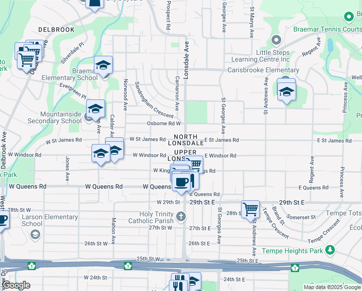 map of restaurants, bars, coffee shops, grocery stores, and more near 3275 Lonsdale Avenue in North Vancouver