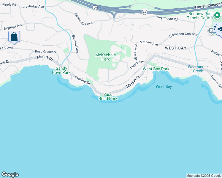 map of restaurants, bars, coffee shops, grocery stores, and more near 3691 Sunset Lane in West Vancouver