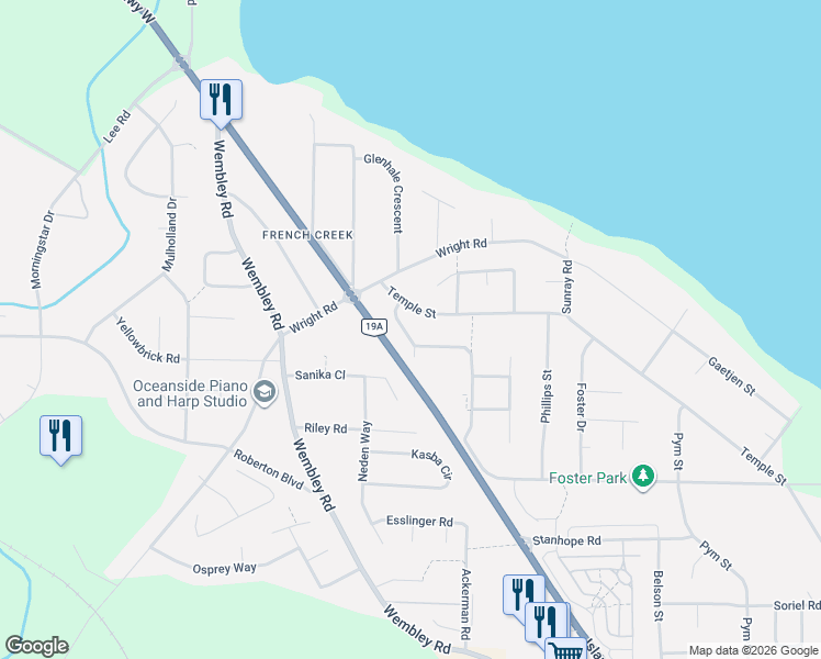 map of restaurants, bars, coffee shops, grocery stores, and more near 879 Aberdeen Drive in Parksville