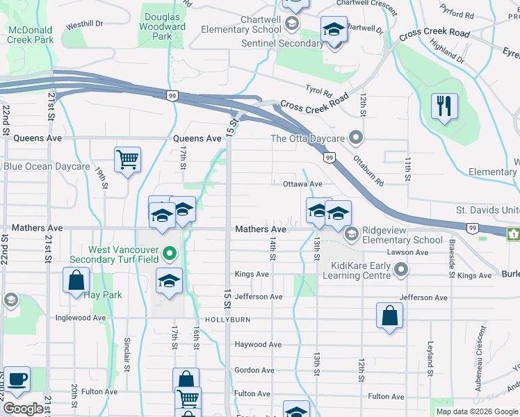 map of restaurants, bars, coffee shops, grocery stores, and more near 1430 Nelson Street in Vancouver