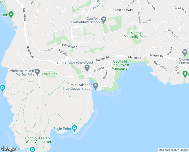 map of restaurants, bars, coffee shops, grocery stores, and more near 4777 Pilot House Road in West Vancouver