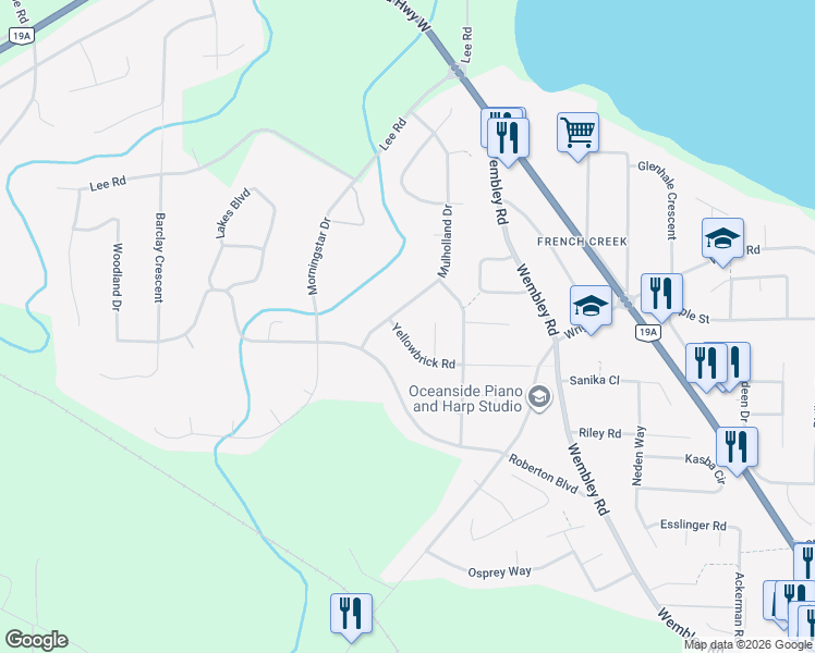 map of restaurants, bars, coffee shops, grocery stores, and more near in Parksville