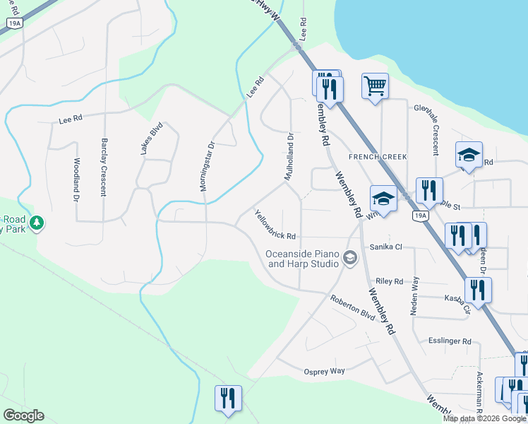 map of restaurants, bars, coffee shops, grocery stores, and more near 1137 Yellowbrick Road in Parksville