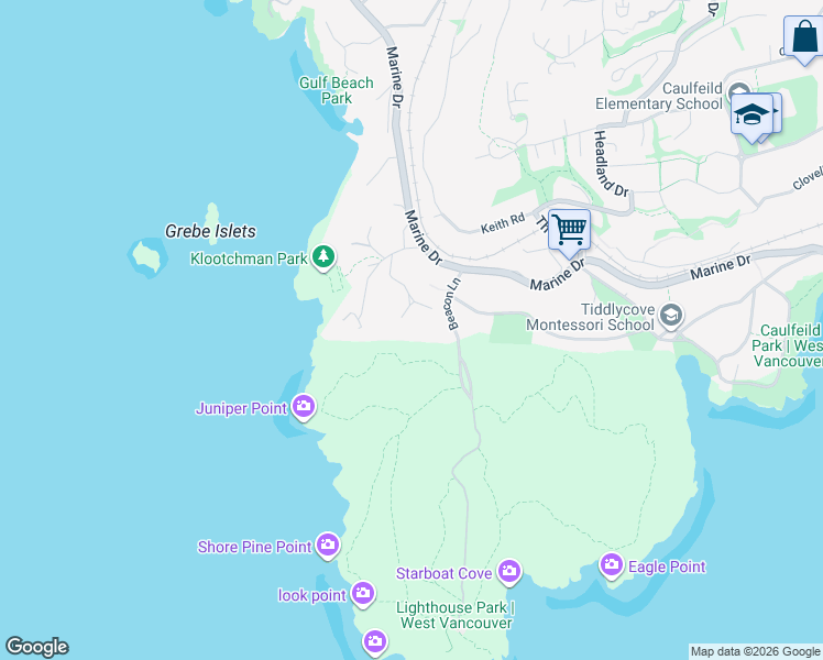 map of restaurants, bars, coffee shops, grocery stores, and more near 5050 Happy Valley Lane in West Vancouver