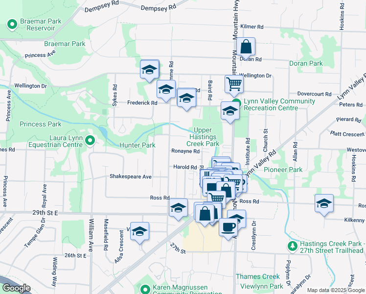map of restaurants, bars, coffee shops, grocery stores, and more near 1148 Ronayne Road in North Vancouver