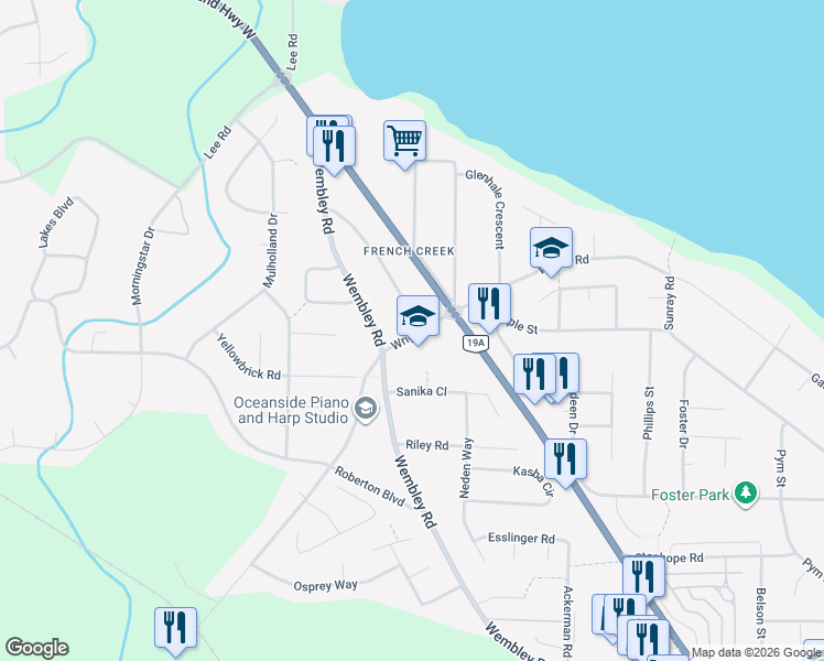 map of restaurants, bars, coffee shops, grocery stores, and more near 987 Wright Road in Parksville
