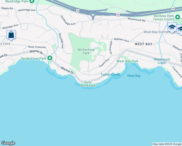 map of restaurants, bars, coffee shops, grocery stores, and more near 3690 Creery Avenue in West Vancouver