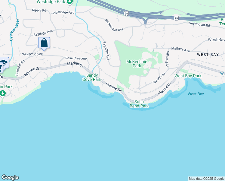 map of restaurants, bars, coffee shops, grocery stores, and more near 3810 Marine Drive in West Vancouver