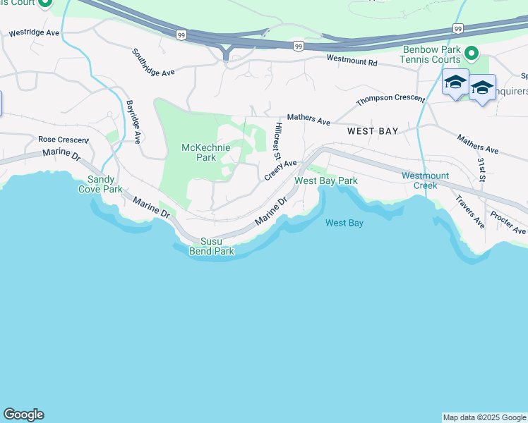 map of restaurants, bars, coffee shops, grocery stores, and more near 3599 Southeast Marine Drive in Vancouver