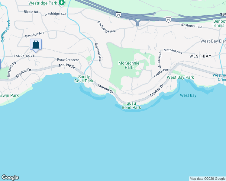 map of restaurants, bars, coffee shops, grocery stores, and more near 3809 Marine Drive in West Vancouver