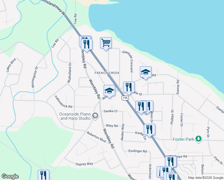 map of restaurants, bars, coffee shops, grocery stores, and more near 987 Wright Road in Parksville