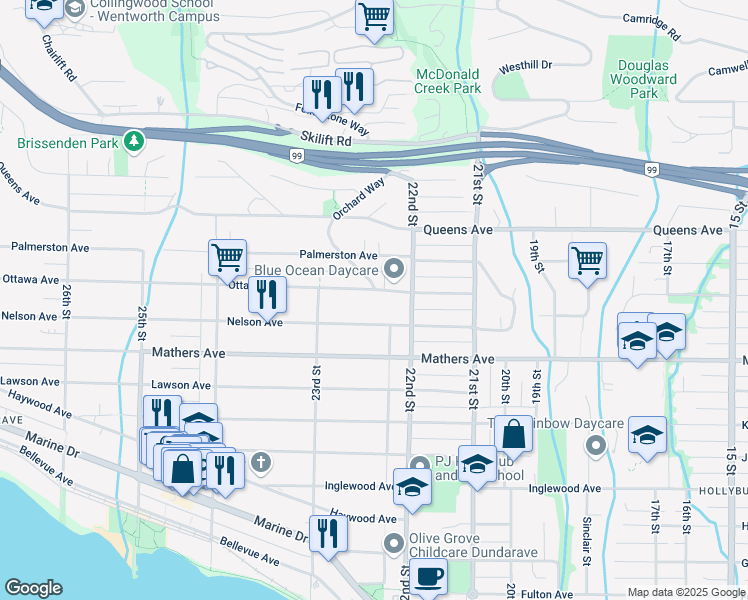 map of restaurants, bars, coffee shops, grocery stores, and more near in Vancouver