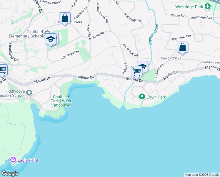 map of restaurants, bars, coffee shops, grocery stores, and more near 4430 Ross Crescent in West Vancouver