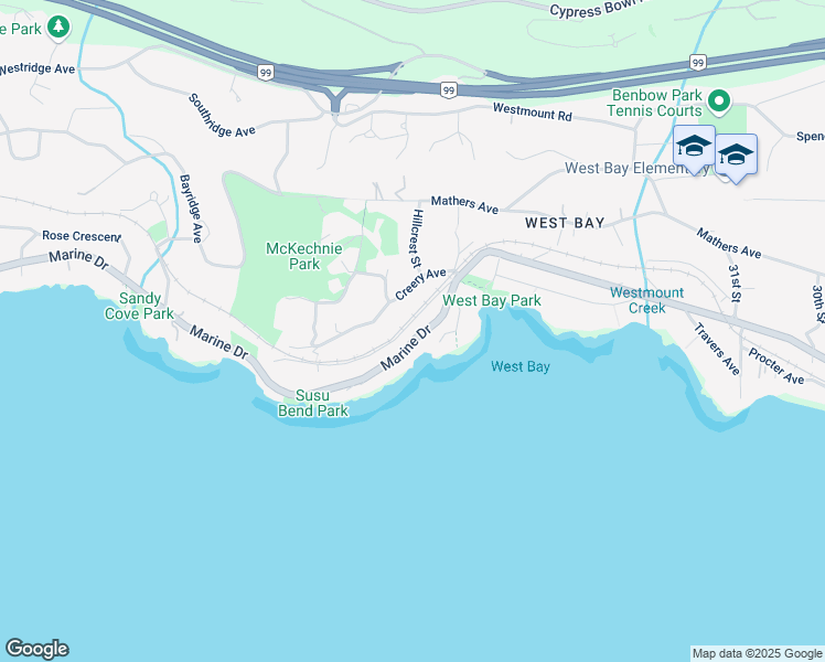map of restaurants, bars, coffee shops, grocery stores, and more near 3575 Sunset Lane in West Vancouver