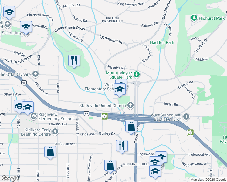 map of restaurants, bars, coffee shops, grocery stores, and more near in Vancouver
