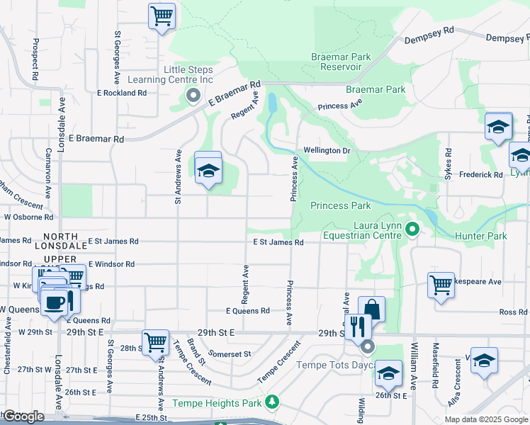 map of restaurants, bars, coffee shops, grocery stores, and more near 640 Osborne Road East in North Vancouver