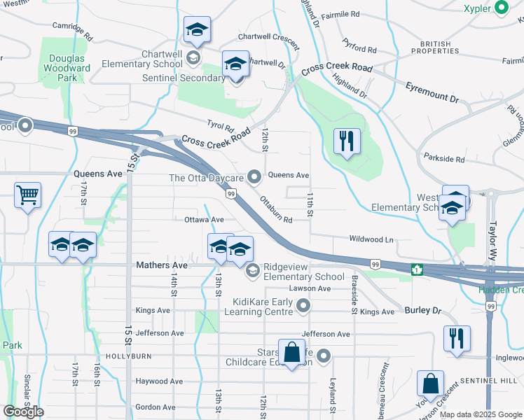 map of restaurants, bars, coffee shops, grocery stores, and more near 1198 Ottaburn Road in West Vancouver