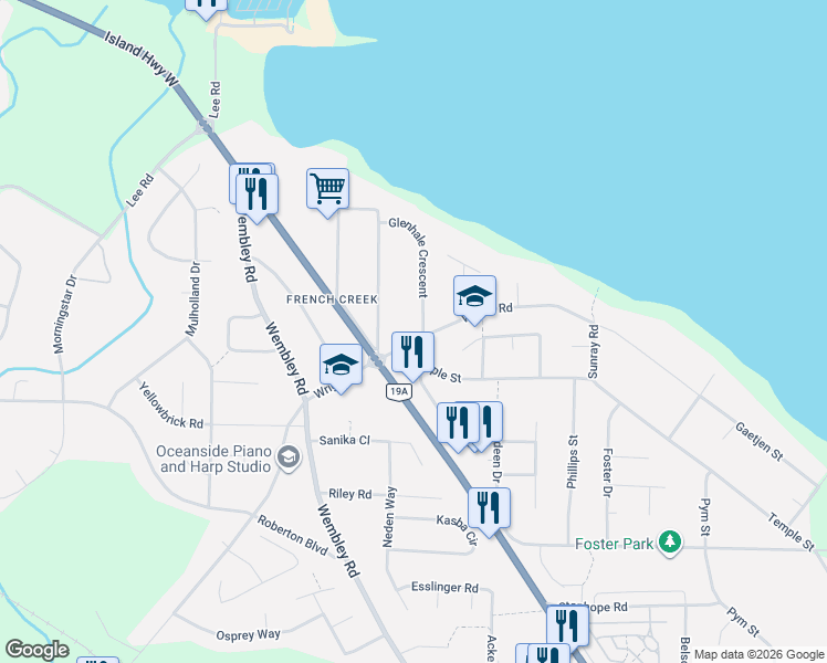 map of restaurants, bars, coffee shops, grocery stores, and more near 823 Glenhale Crescent in Parksville