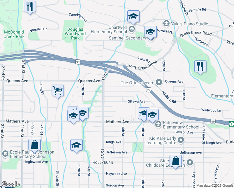 map of restaurants, bars, coffee shops, grocery stores, and more near 1450 Palmerston Avenue in West Vancouver