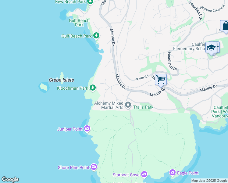 map of restaurants, bars, coffee shops, grocery stores, and more near 5061 Bear Lane in West Vancouver