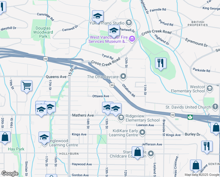 map of restaurants, bars, coffee shops, grocery stores, and more near 1241 Nepal Crescent in West Vancouver