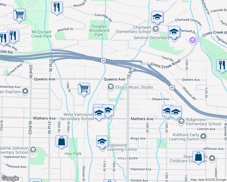 map of restaurants, bars, coffee shops, grocery stores, and more near in Vancouver