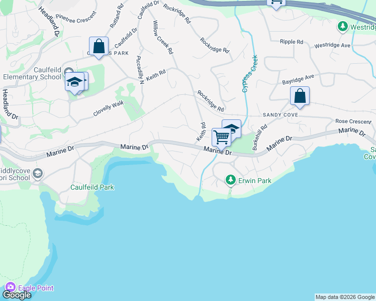 map of restaurants, bars, coffee shops, grocery stores, and more near 4426 Marine Drive in West Vancouver