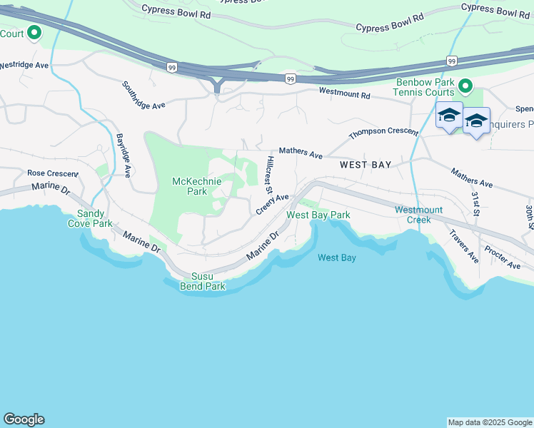 map of restaurants, bars, coffee shops, grocery stores, and more near 3548 Creery Avenue in West Vancouver