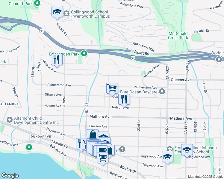 map of restaurants, bars, coffee shops, grocery stores, and more near in Vancouver