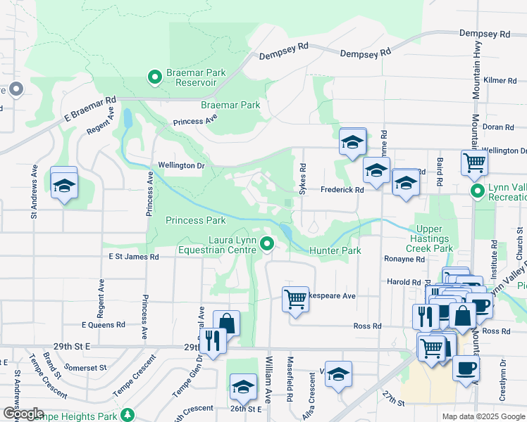 map of restaurants, bars, coffee shops, grocery stores, and more near 863 Hendecourt Road in North Vancouver