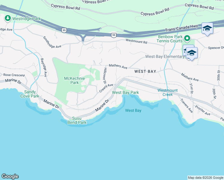map of restaurants, bars, coffee shops, grocery stores, and more near 3721 Sunset Lane in West Vancouver