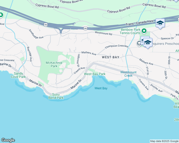 map of restaurants, bars, coffee shops, grocery stores, and more near 3478 Marine Drive in West Vancouver