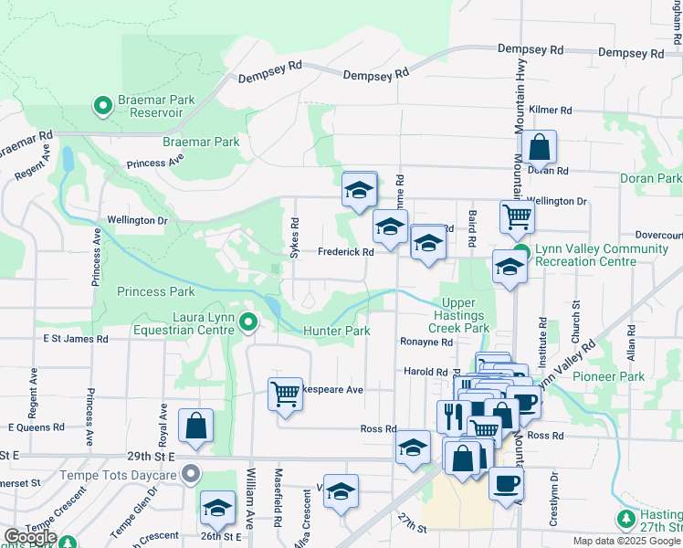 map of restaurants, bars, coffee shops, grocery stores, and more near 1006 Hendecourt Road in North Vancouver