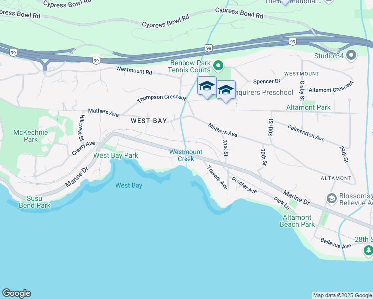 map of restaurants, bars, coffee shops, grocery stores, and more near 3260 Travers Avenue in West Vancouver