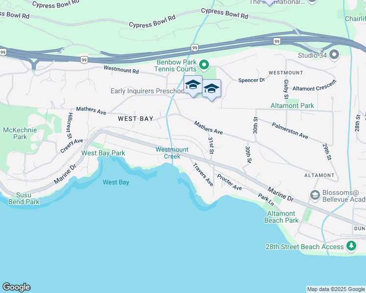 map of restaurants, bars, coffee shops, grocery stores, and more near 3243 Travers Avenue in West Vancouver