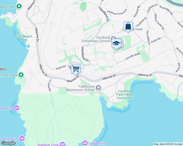 map of restaurants, bars, coffee shops, grocery stores, and more near 4799 Clovelly Walk in West Vancouver