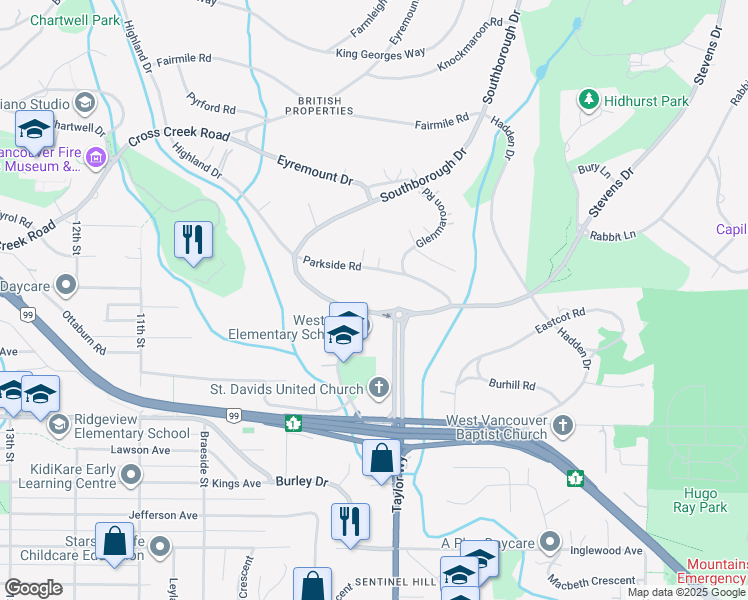 map of restaurants, bars, coffee shops, grocery stores, and more near 792 Southborough Drive in West Vancouver