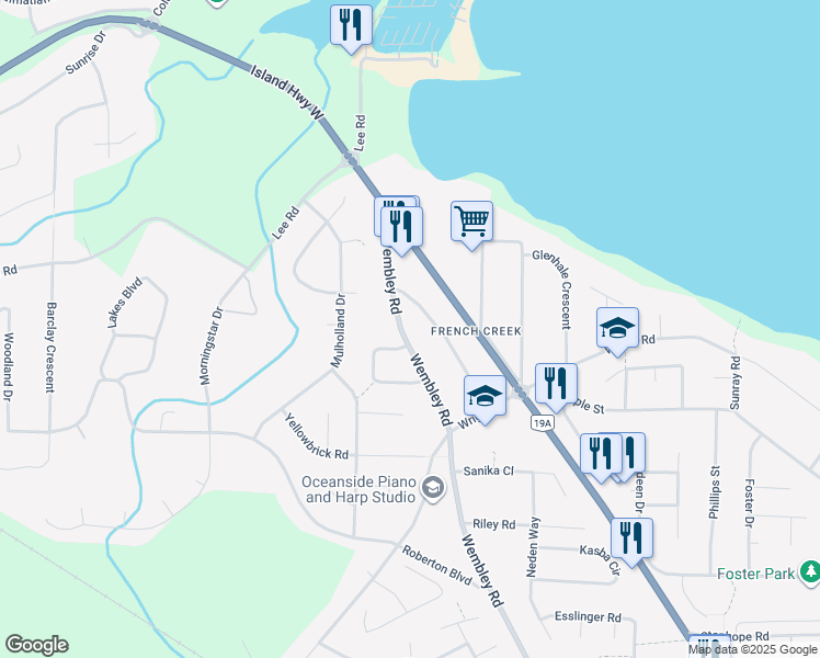 map of restaurants, bars, coffee shops, grocery stores, and more near 838 Wembley Road in Parksville