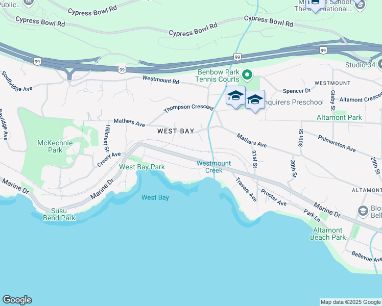map of restaurants, bars, coffee shops, grocery stores, and more near 3325 Marine Drive in West Vancouver