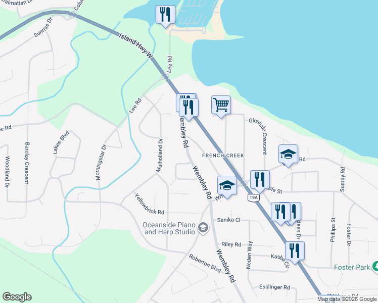 map of restaurants, bars, coffee shops, grocery stores, and more near 826 Wembley Road in Parksville