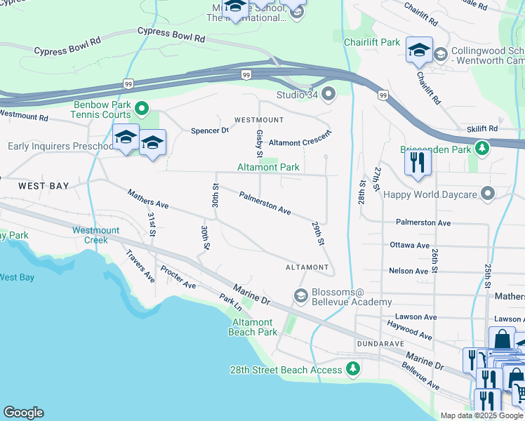 map of restaurants, bars, coffee shops, grocery stores, and more near Esplanade West in Vancouver