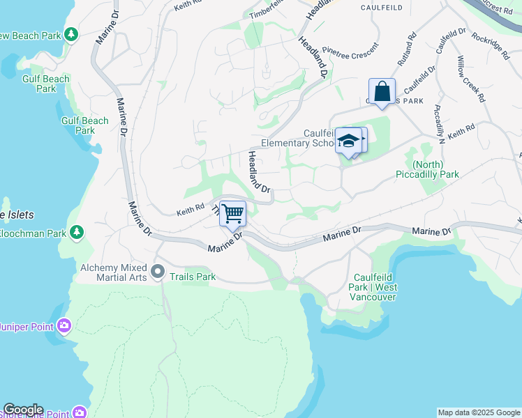 map of restaurants, bars, coffee shops, grocery stores, and more near 4668 Headland Drive in West Vancouver