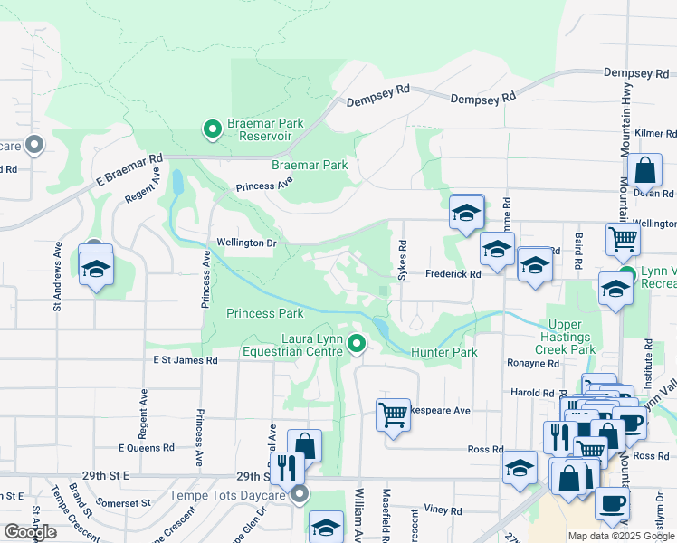 map of restaurants, bars, coffee shops, grocery stores, and more near 830 Hendecourt Road in North Vancouver