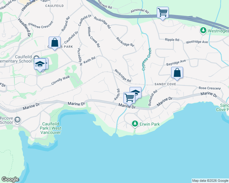 map of restaurants, bars, coffee shops, grocery stores, and more near 4411 Stone Crescent in West Vancouver