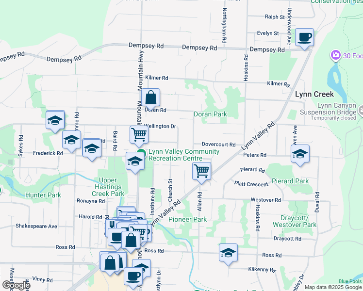 map of restaurants, bars, coffee shops, grocery stores, and more near 3638 Maginnis Avenue in North Vancouver