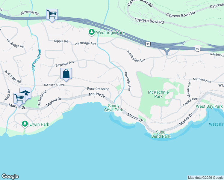 map of restaurants, bars, coffee shops, grocery stores, and more near in Vancouver