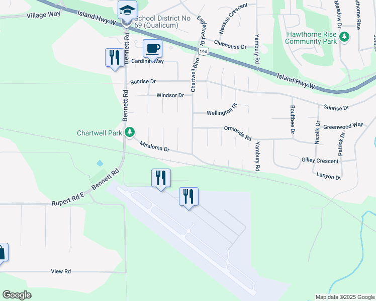 map of restaurants, bars, coffee shops, grocery stores, and more near 822 Chartwell Boulevard in Qualicum Beach